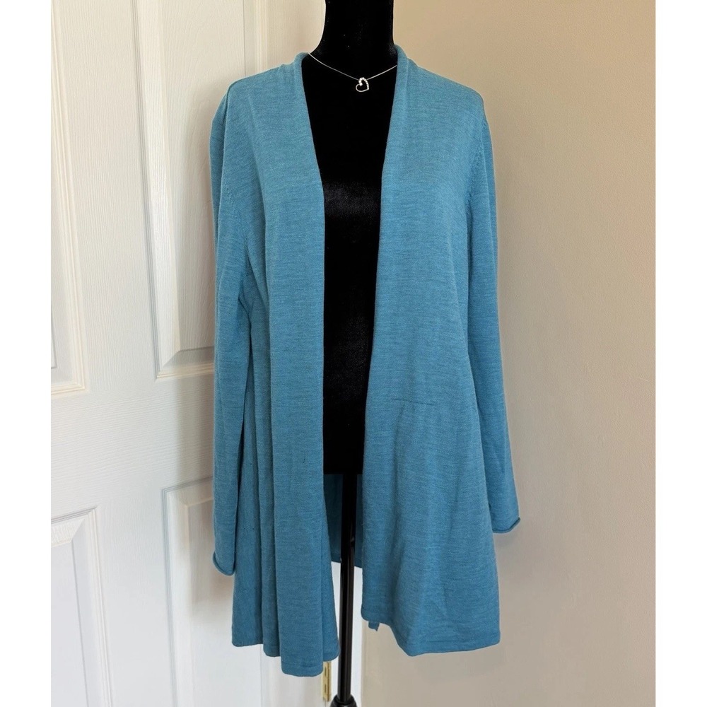 Eileen Fisher Women's Teal Cardigan (L) Merino Wool Lightweight Modest Luxury